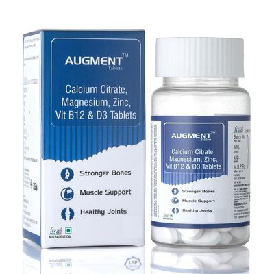 Augment Calcium Citrate 1000mg Tablets enriched with Magnesium440mg,Zinc,Vit.B12 & D3 for Stronger Bones, Muscles and Joints(30 * 2)-60 Tablets
