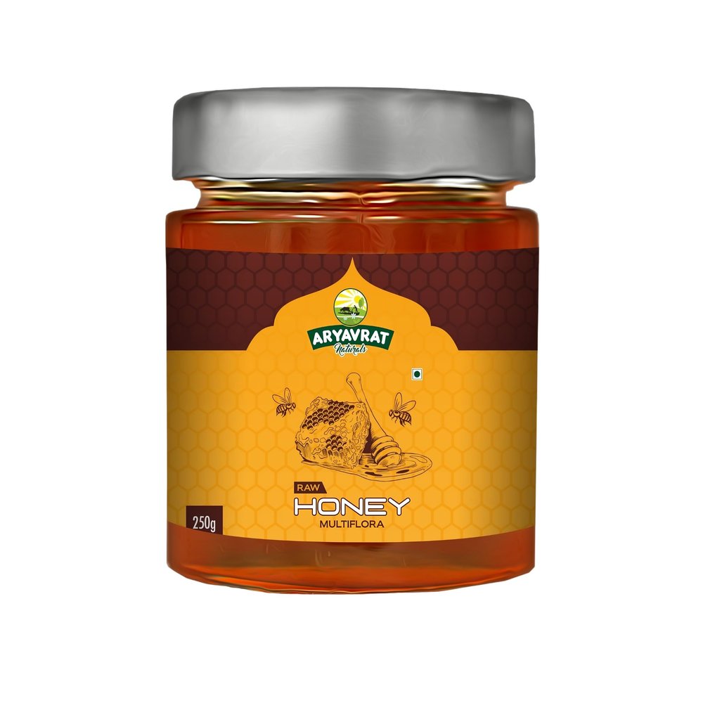 ARYAVRAT NATURALS - Raw Organic Honey 250g Glass Jar | National & Unprocessed Honey | Original Multiflora Honey | 100% Pure Honey & Natural Immunity Booster - Unprocessed & Healthy