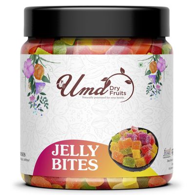 Uma Dry Fruits Mixed Fruit Jelly Bites| Sugar Coated Sugar Coated Jelly Candy Bites| Juicy Jellies| Jar Pack| 250 Gram| Pack Of 1