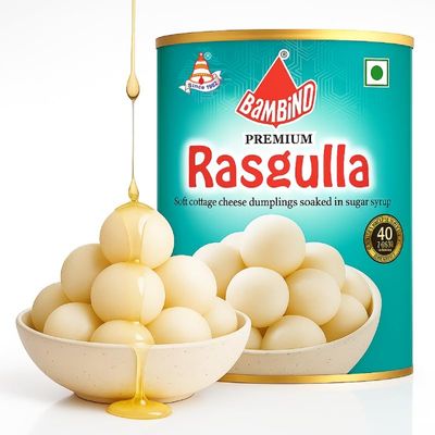 Bambino Ready to Eat Delicious Rasgulla 1 Kg Tin Mouth-Watering Indian Sweet,
