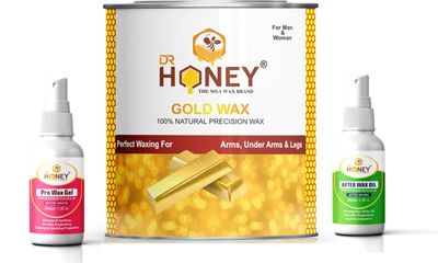 DR HONEY white Chocolate hair removal wax, for after wax oil, pre wax gel & all body typs wax like men and women (599.1gm) (gold)