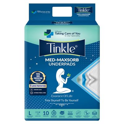 Tinkle Med Maxsorb Disposable Bed Underpad Sheets, Incontinence Bed Pad/Mat Under Sheet, 10 Pcs, Blue, Large, 60x90cm, Waterproof, Soft Comfort Bed Wetting Protection Sheet for Adults Patient Hospital