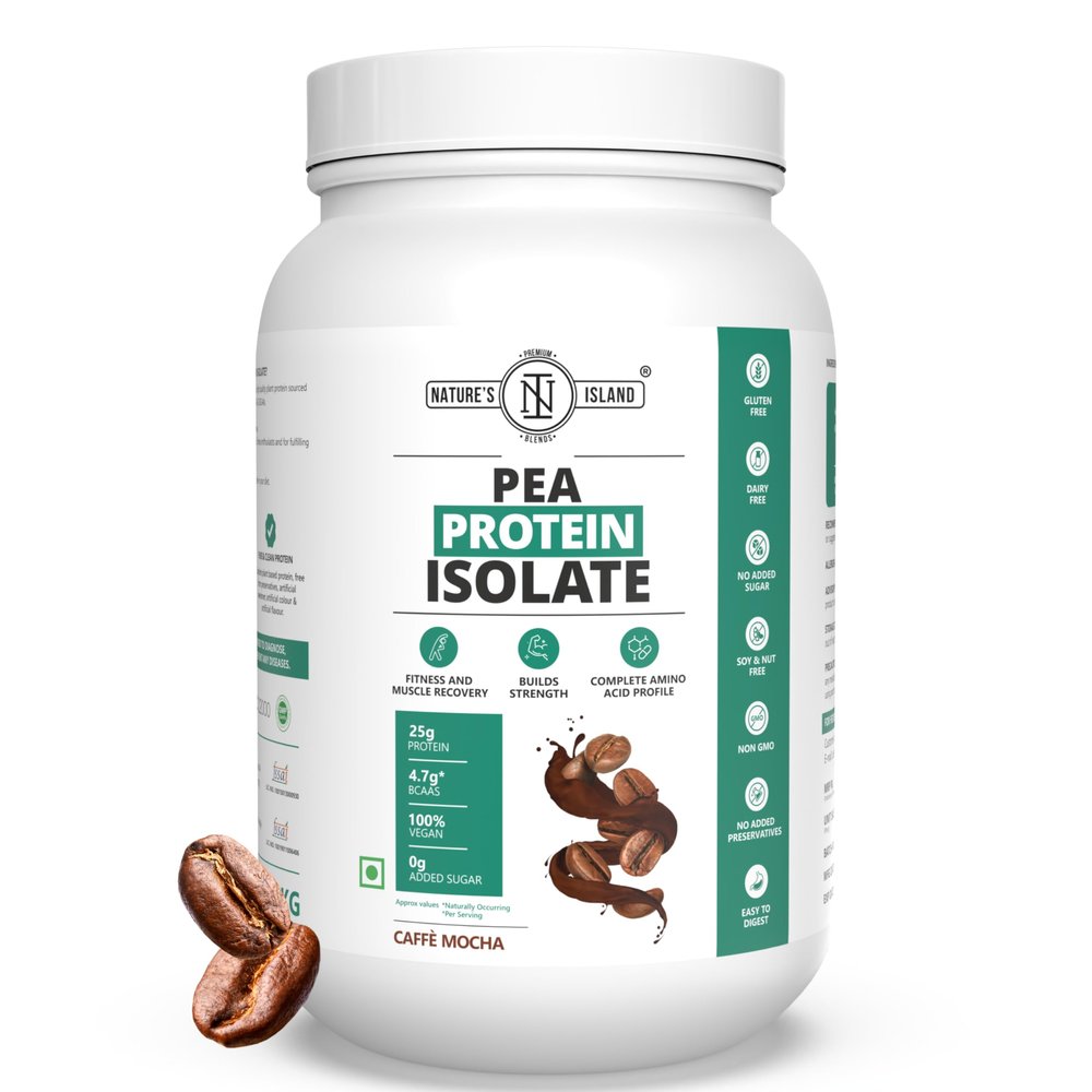 Natures Island Plant Protein 1 Kg | Canadian Pea Protein Isolate | Vegan | 25g Protein/Serving | Easy To Digest | All Essential Amino Acids | No Sugar | No Preservatives | Mocha Coffee Flavour