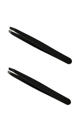 Black Slant Tip Plucker Tweezer Blackhead Removal, Facial Hair Removal Beauty Tool for Men and Women Combo Set of 2