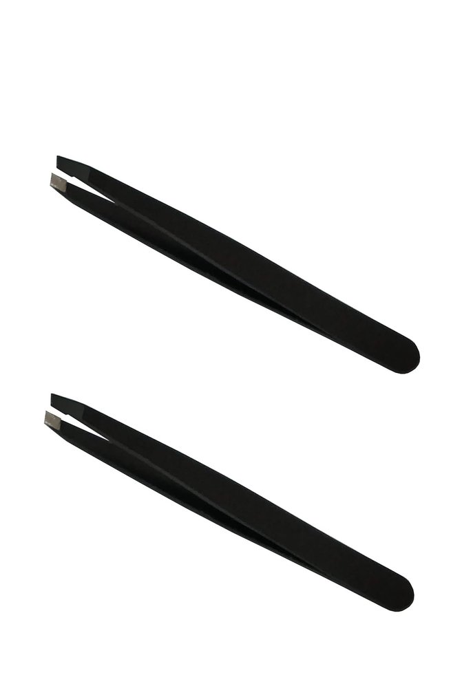 Black Slant Tip Plucker Tweezer Blackhead Removal, Facial Hair Removal Beauty Tool for Men and Women Combo Set of 2