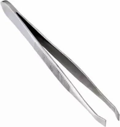 Elecsera Metal Flat Tip Tweezer Plucker for Women Eyebrows and Upper Lips, Silver