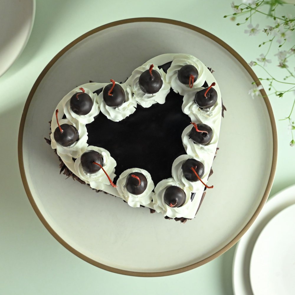 FlowerAura Delicious Fresh Choco Dipped Cherry Topped Yummy Black Forest Cake For Gifting As Birthday Cake, Anniversary Cake, Valentine's Day Cake, Mother's Day Cake (Same Day Delivery) (1Kg)
