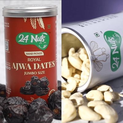 24 Nuts Hand Picked Jumbo Size Premium Cashew W180 & Royal Ajwa Dates Combo Pack 500gm (250g X 2)
