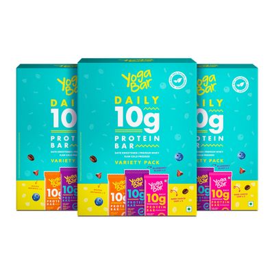Yogabar Variety Pack 10g Protein Bars [Pack of 6], Protein Blend & Premium Whey, 100% Veg, Rich Protein Bar with Date, Vitamins, Fiber, Energy & Immunity for Fitness, Pack of 4