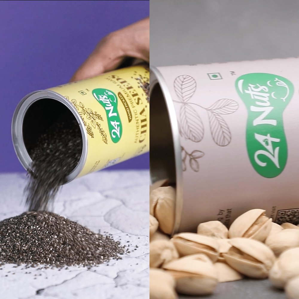 24 Nuts Hand Picked Jumbo Size Premium Raw Chia Seeds & California Roasted and Salted Pistachios Combo Pack 500gm (250g X 2)