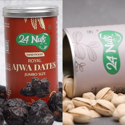 24 Nuts Hand Picked Jumbo Size Roasted and salted California Roasted and Salted Pistachioschios & Royal Ajwa Dates Combo Pack 500gm (250g X 2)