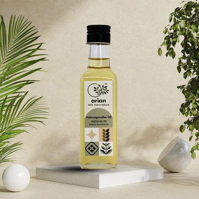 Arian Premium Ashwagandha Carrier Oil - 100% Pure, Natural and Therapeutic Grade Carrier Oil for Nourishing Massage, Skin Care, Hair Care, and Personal Care (Ashwagandha Oil, 100ml/3.3oz)