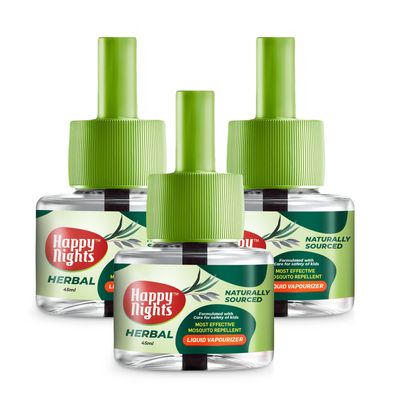 Shadow Securitronics Happy Nights Herbal Mosquito Repellent Liquid Refill, mamas Choice Herbal Repellent, 45ml Oil based Mosquito Repellent|Prevent from Mosquito| Liquid Mosquito Refill Pack of 3