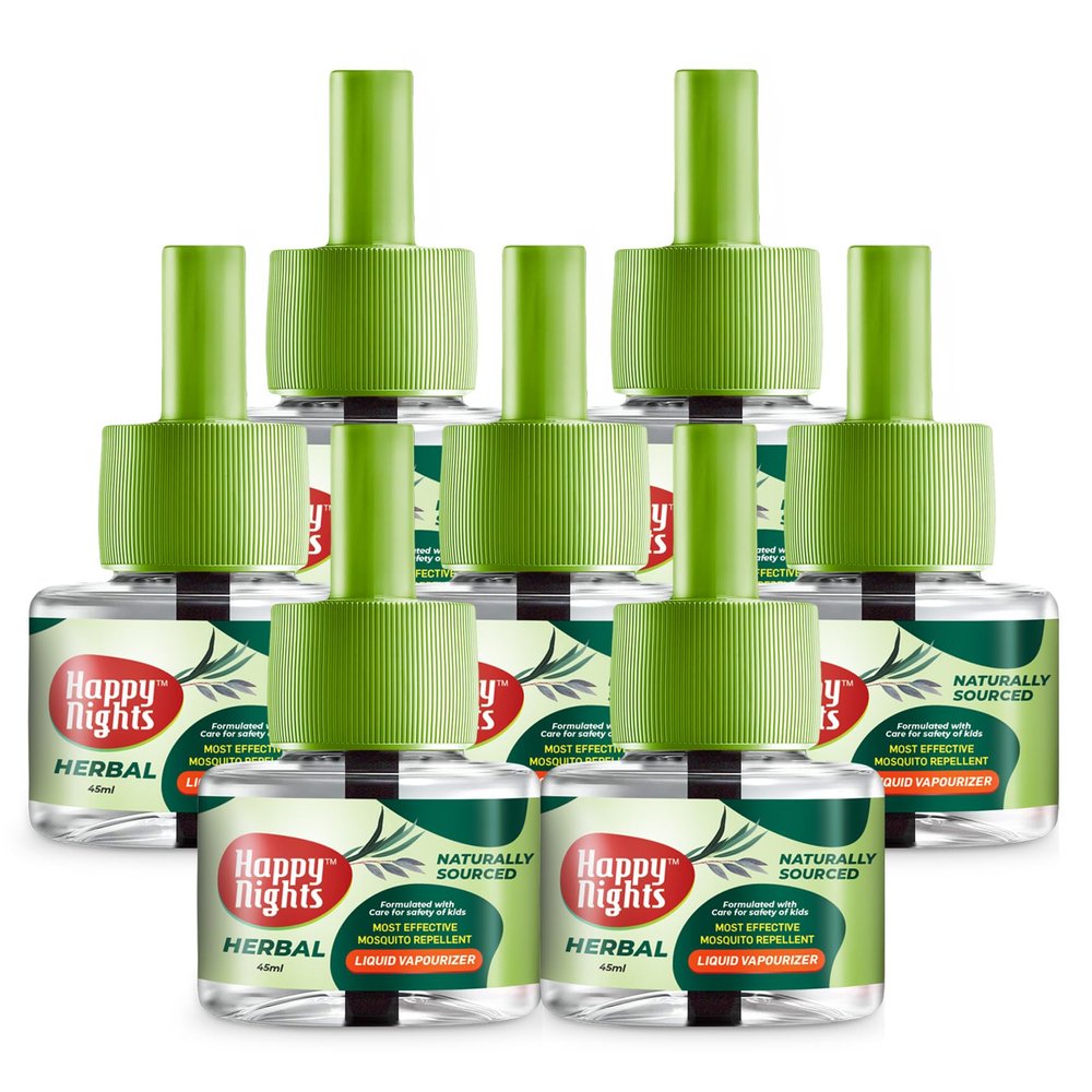 Happy Nights Herbal Mosquito Repellent Liquid Refill, Mamas Choice Herbal Repellent, 45ml Oil based Mosquito Repellent | Prevent from Mosquito | The Best & Natural Mosquito Repellent for Babies| Liquid Mosquito Refill Pack of 7 - FORMULATION 4X