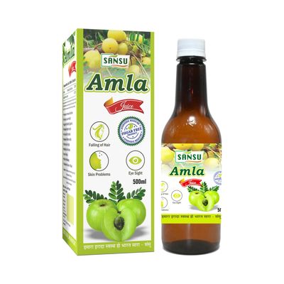 Sansu Amla Juice - 500 ML | Healthy Hair & Skin | Immunity Booster | Vitamin C | Natural & 100% Pure | Made with Cold Pressed (Pack of 5)