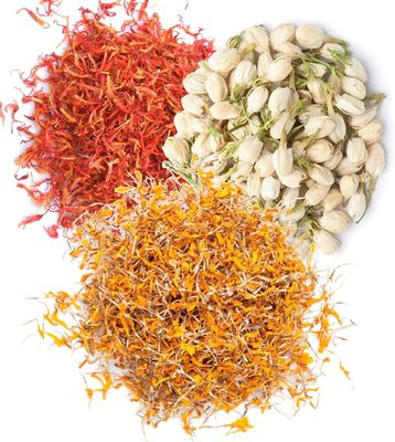 A D Food & Herbs Combo of Dried Jasmine/Safflower/Marigold Flower Petals Aromatic Edible for Homemade Lattes, Tea Blends, Bath Salts, Gifts, Crafts each pack (150 Gms) (150 Gms)
