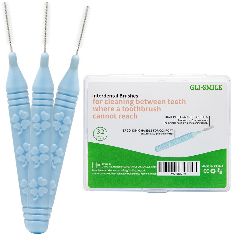 GLI-Smile Slim Interdental Brushes, Orthodontic Brushes for Braces, Oral Dental Hygiene Flosser Cleaning Tool for Deep Cleaner 0.7-0.8mm Medium/Large Gaps 32PCS