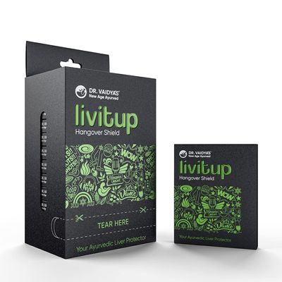 Dr. Vaidya's Livitup | Hangover Shield & Liver Protector | Helps Prevent Acidity, Nausea & Headache | Kalmegh Ghan & Arogyavardhini Rasa | (6 Capsules) Pack Of 10