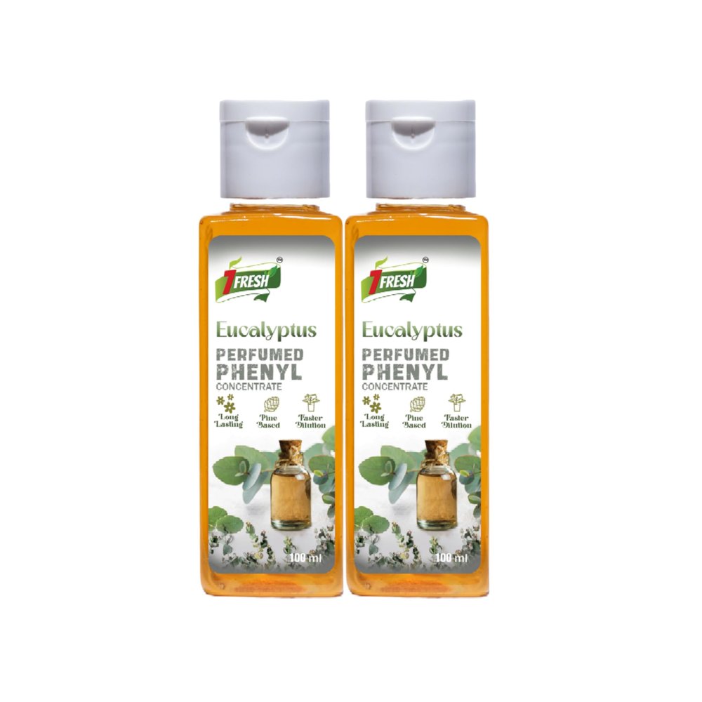 7Fresh EUCALYPTUS Perfumed Phenyl Concentrate Liquid 200 ml (2 Pack of 100 ml) (MAKES 5 TO 8 LITRE OF THICK WHITE PHENYL) Floor Cleaner,Pine Based,Long Lasting,Faster Dilution