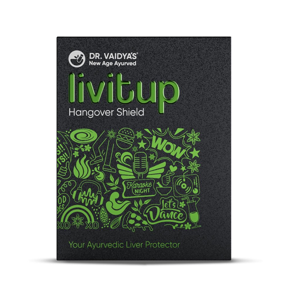 Dr. Vaidya's Livitup | Hangover Shield & Liver Protector | Helps Prevent Acidity, Nausea & Headache | Kalmegh Ghan & Arogyavardhini Rasa | (6 Capsules) Pack Of 1