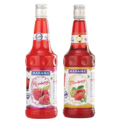 Manama Raspberry Syrup and Strawberry Syrup, 750ML Each, Mixer for Mocktails, Cocktails, Drinks, Juices, Beverages, Pack of 2