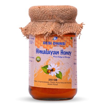 DESI DHINSI Natural & Organic Himalayan Honey Single Origin Unblended Pure Indian Honey From the Valleys of Himalayas With No Added Sugar | Multifloral Honey | Raw & Unprocessed Honey - 250g