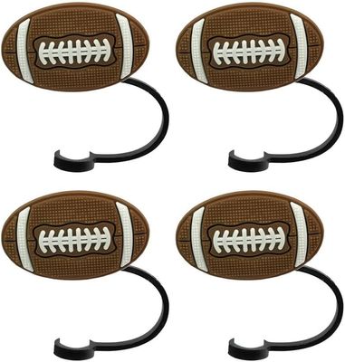 4Pcs Silicone Straw Cover, Cap Cartoon Football Straw Topper Reusable Drinking Straw Tips Lids Portable Dust Proof Straw Plug for Reusable Drinking Straws(7-8 mm)