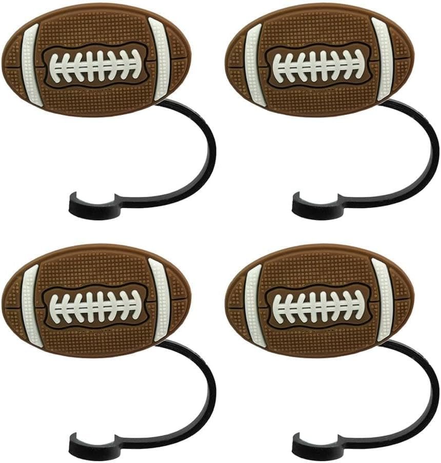 4Pcs Silicone Straw Cover, Cap Cartoon Football Straw Topper Reusable Drinking Straw Tips Lids Portable Dust Proof Straw Plug for Reusable Drinking Straws(7-8 mm)