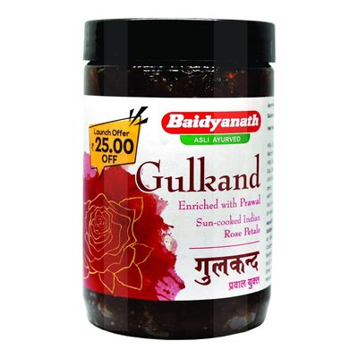 Baidyanath Asli Ayurved Gulkand 400 Gummy Enriched With Prawal Sun-Cooked Indian (Rose Petal Jam) (Pack Of 2)