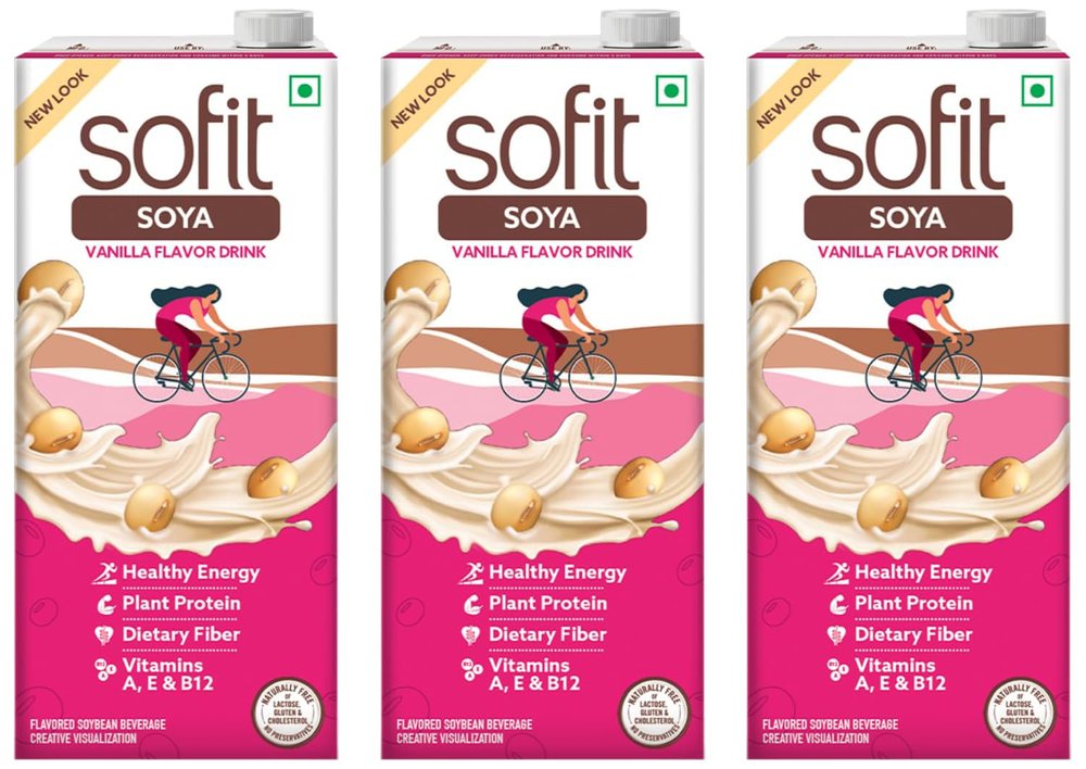 Sofit Soya Drink Vanilla, 1000ml| Vegan Drink |Enriched with plant protein, dietary fibers, vitamins and calcium | Lactose Free | Gluten Free | Preservatives Free (Pack of 3)