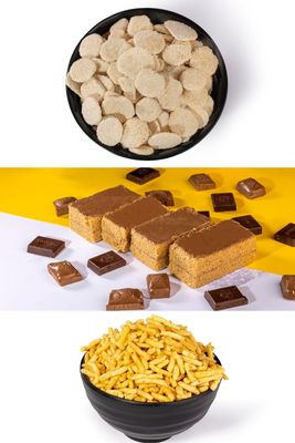 Malvas Food Gur Rewdi With Shakar Rewadi and Chocolate Gajak Traditional Indian Sweets Mithai. 600g(Pack of 3)
