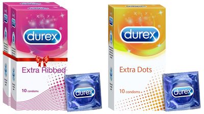 Durex Extra Ribbed Condoms For Men - 10 Count (Pack Of 2) | Ribbed And Dotted For Extra Stimulation | Suitable For Use With Lubes & Toys