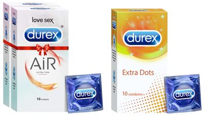 Durex Air Condoms For Men - 10 Count (Pack Of 2) |Suitable For Use With Lubes & Toys & Extra Dotted Condoms For Men - 10 Count