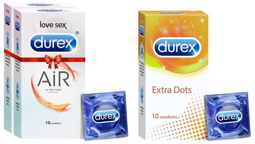Durex Air Condoms For Men - 10 Count (Pack Of 2) |Suitable For Use With Lubes & Toys & Extra Dotted Condoms For Men - 10 Count