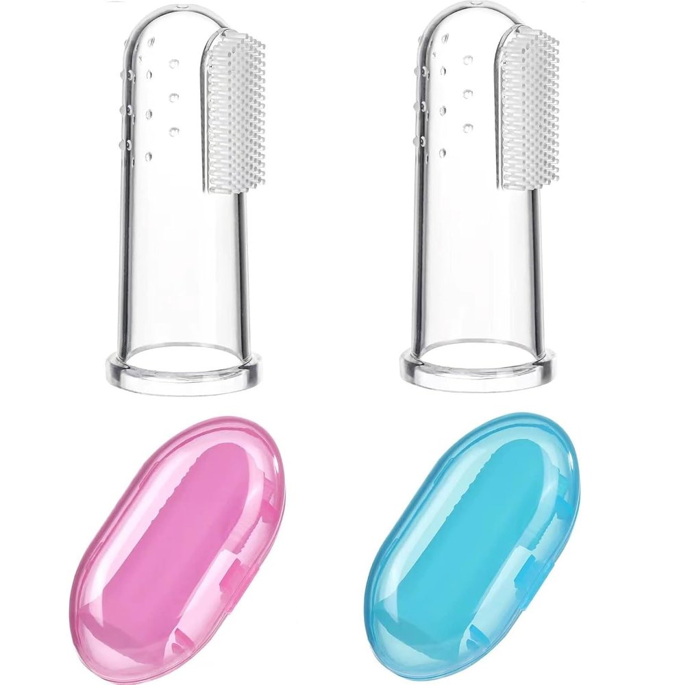 Drisona Baby Finger Toothbrush Of Silicon Made Food Grade Quality BPA Free with Storage Case Multi-Color Pack Of-2