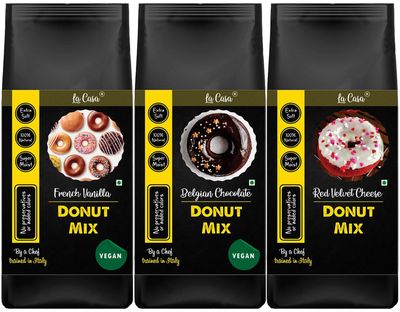 La Casa Chocolate Flavor Combo Of 3 Flavors Donut Mix|Vegetarian|Can Be Baked Or Fried|No Yeast Used|,900 Grams