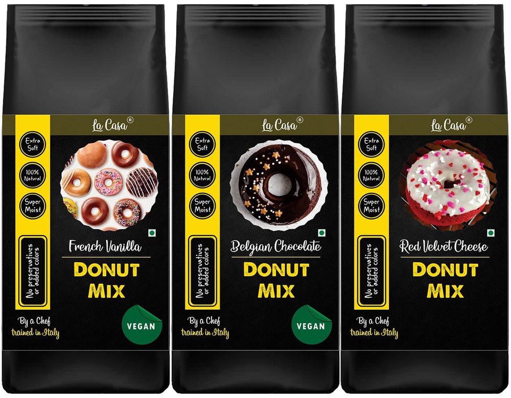 La Casa Chocolate Flavor Combo Of 3 Flavors Donut Mix|Vegetarian|Can Be Baked Or Fried|No Yeast Used|,900 Grams