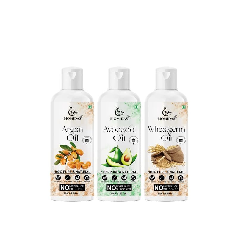 Biomidas 100% Pure Argan Oil & Avocado Oil & Wheat Germ Oil 60ML Combo (Pack Of 3)