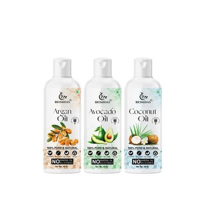 Biomidas 100% Pure Argan Oil & Avocado Oil & Coconut Oil 60ML Combo (Pack Of 3)