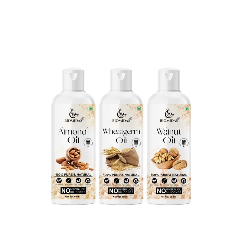 Biomidas 100% Pure Almond Oil & Wheat Germ Oil & Walnut Oil 60ML Combo (Pack Of 3)