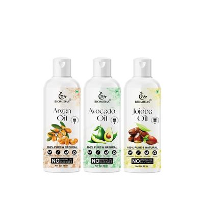 Biomidas 100% Pure Argan Oil & Avocado Oil & Jojoba Oil 60ML Combo (Pack Of 3)