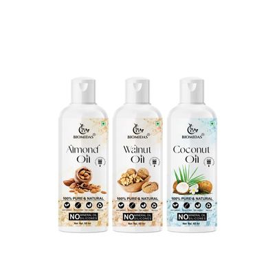 Biomidas 100% Pure Almond Oil & Walnut Oil & Coconut Oil 60ML Combo (Pack Of 3)