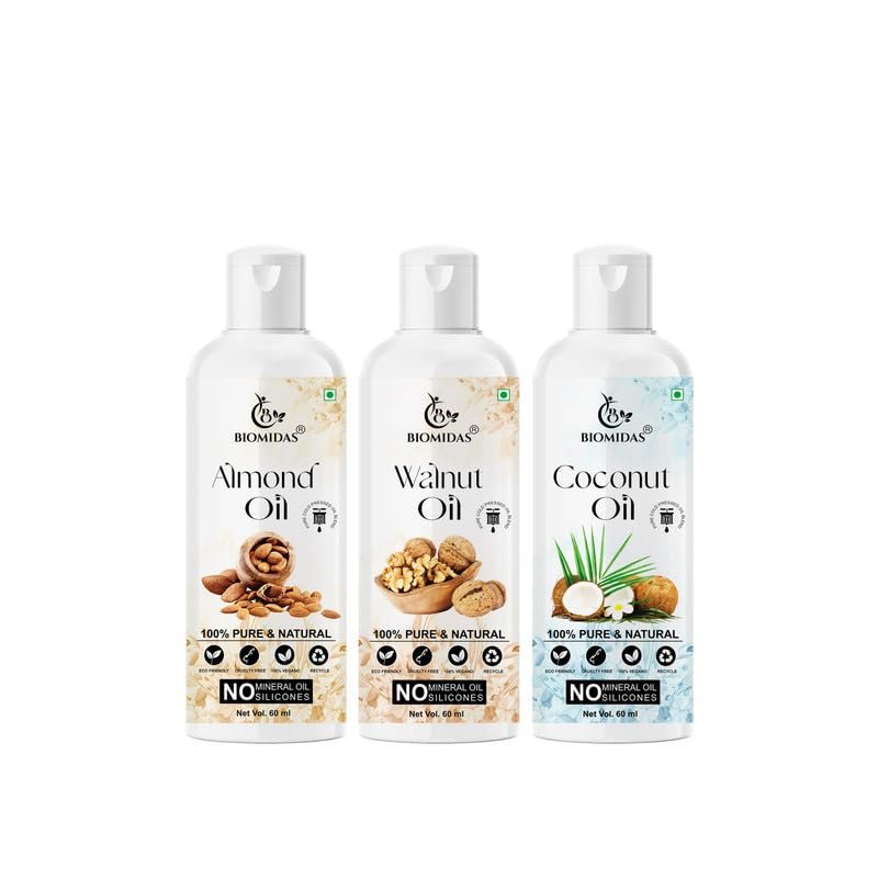 Biomidas 100% Pure Almond Oil & Walnut Oil & Coconut Oil 60ML Combo (Pack Of 3)