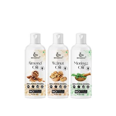 Biomidas 100% Pure Almond Oil & Walnut Oil & Moringa Oil 60ML Combo (Pack Of 3)
