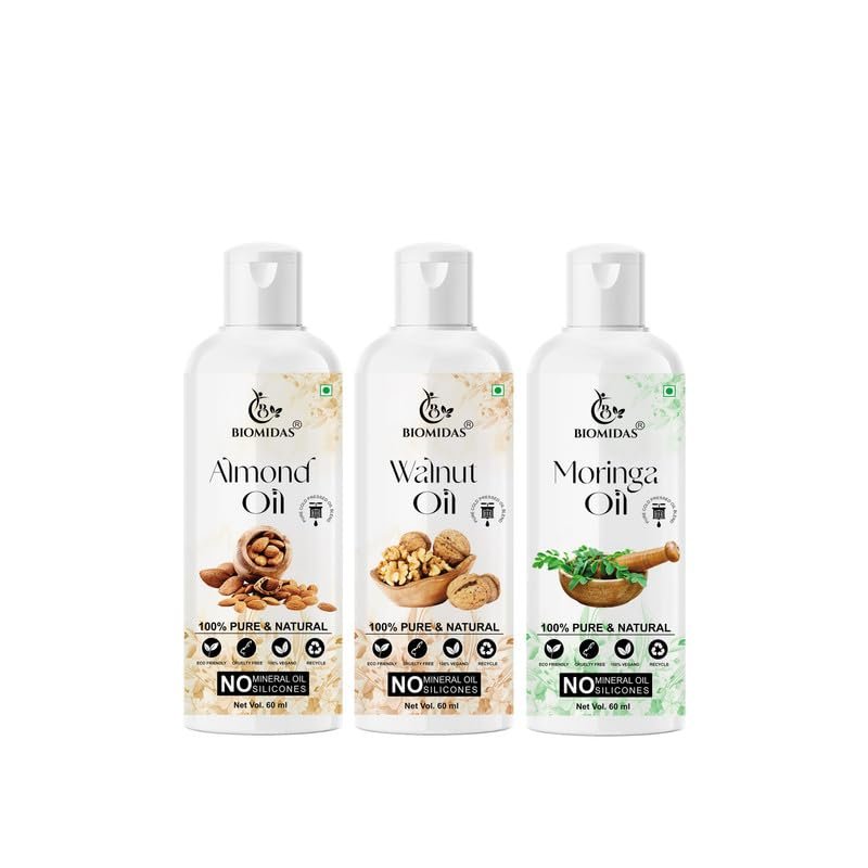 Biomidas 100% Pure Almond Oil & Walnut Oil & Moringa Oil 60ML Combo (Pack Of 3)