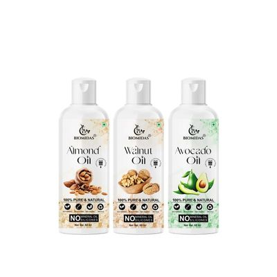 Biomidas 100% Pure Almond Oil & Walnut Oil & Avocado Oil 60ML Combo (Pack Of 3)