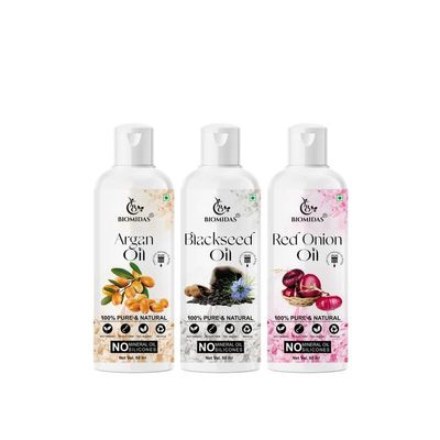 Biomidas 100% Pure Argan Oil & Blackseed Oil & Red Onion Oil 60ML Combo (Pack Of 3)