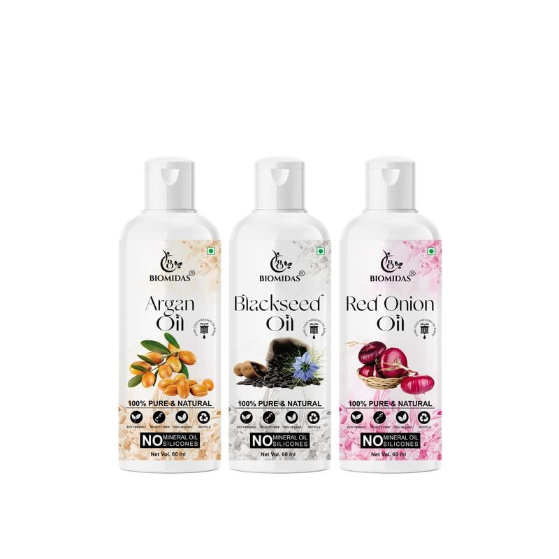 Biomidas 100% Pure Argan Oil & Blackseed Oil & Red Onion Oil 60ML Combo (Pack Of 3)