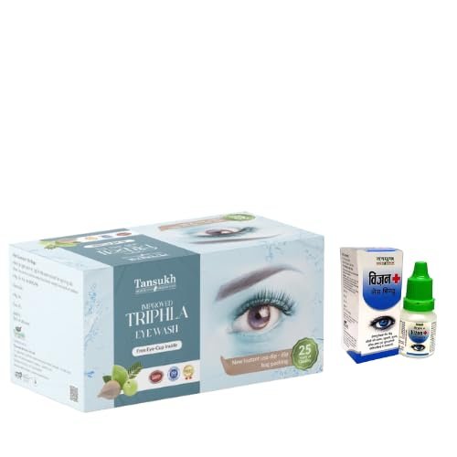 TANSUKH Improved Triphala Eye wash And Vizon Eye Drop Combo | With 30 Instant Dip Bags & Free Plastic Transparent Eye Wash Cup And Eye Drop For Tired Polluted Swelling Itching And Eye Irritation Herbal Remedy