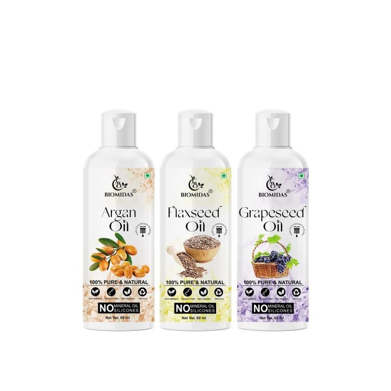 Biomidas 100% Pure Argan Oil & Flaxseed Oil & Grapeseed Oil 60ML Combo (Pack Of 3)